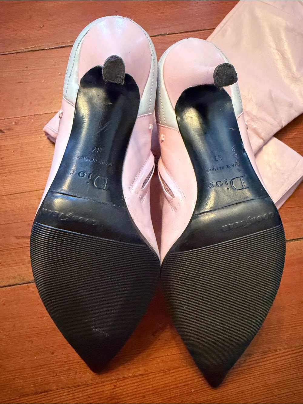 Vintage 2000 Galliano for Dior Baby Pink Leather PointedToe MidCalf Heeled Boots - Picture 3 of 3